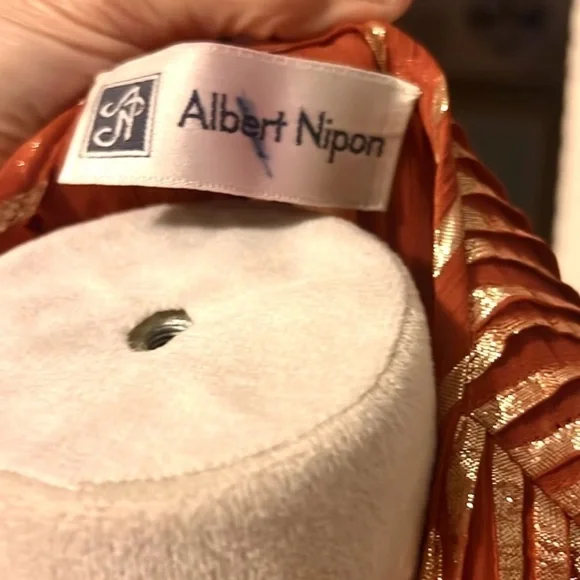 Vintage Albert Nipon, Stunning Metallic Copper Gold Pleated Dress EUC – Size 8 - Picture 11 of 15